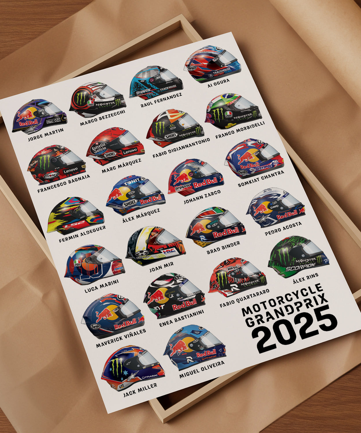2025 Moto GP Rider helmet poster print
