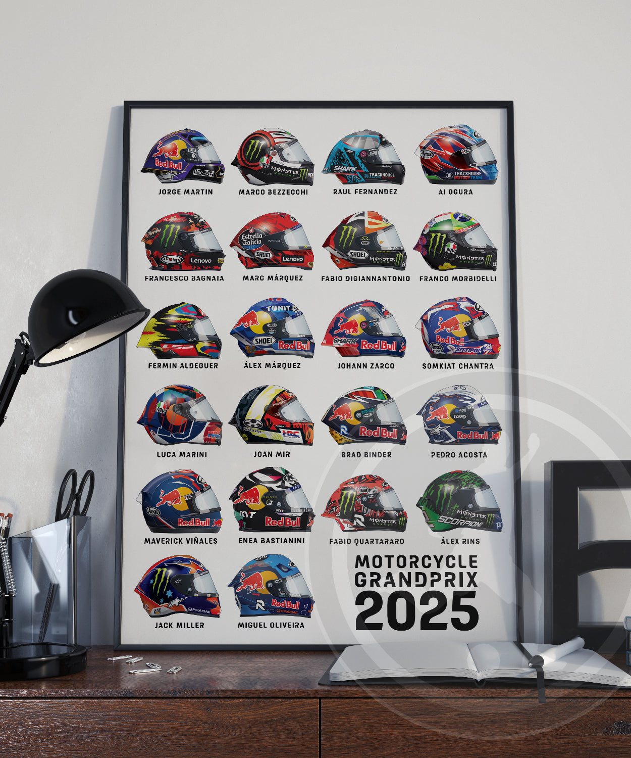 2025 Moto GP Rider helmet poster print