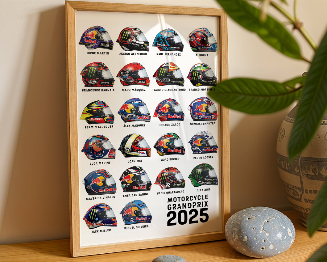 2025 Framed MOTOGP Helmet World Championship Poster Print