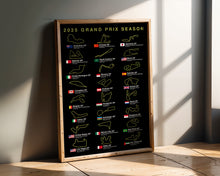 2025 Formula 1 race calendar poster print