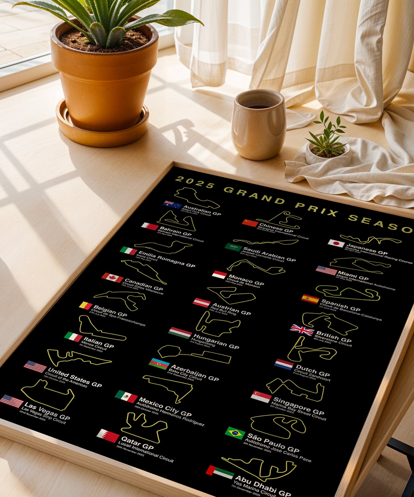 2025 Formula 1 race calendar poster print