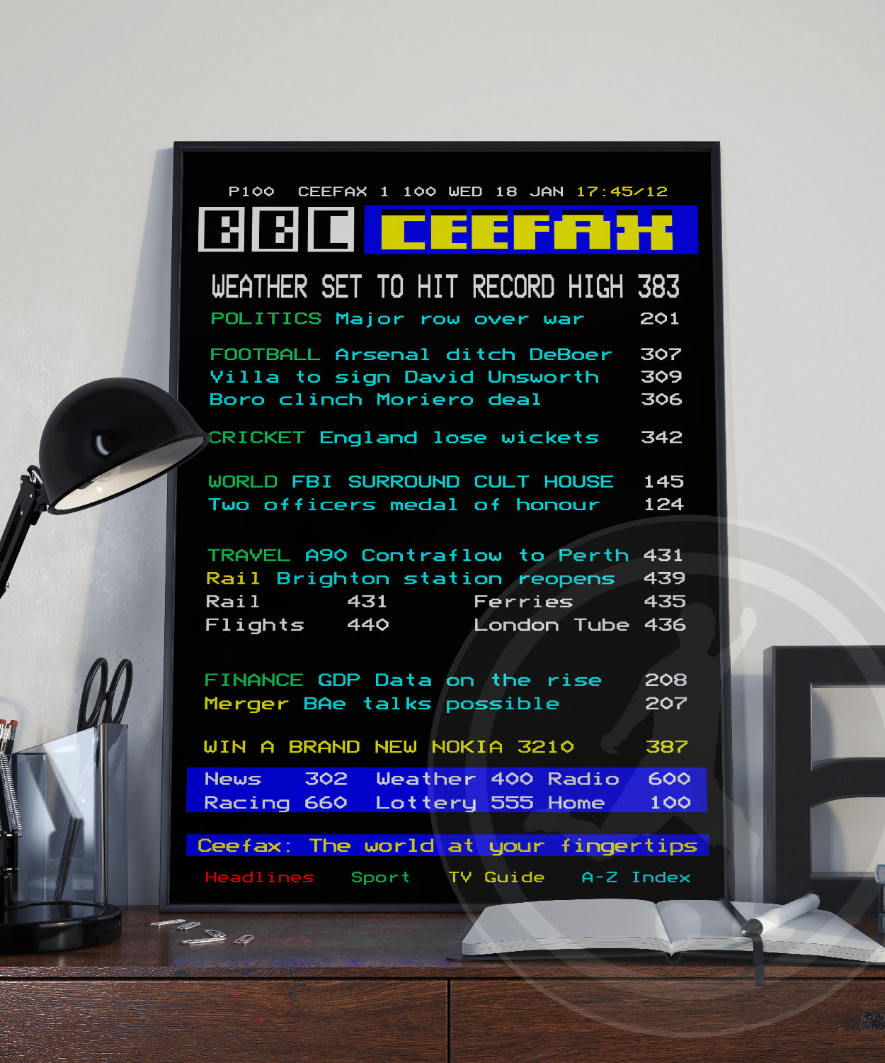CEEFAX Personalised BBC Ceefax UK TV poster art decor print, personalized gift for him