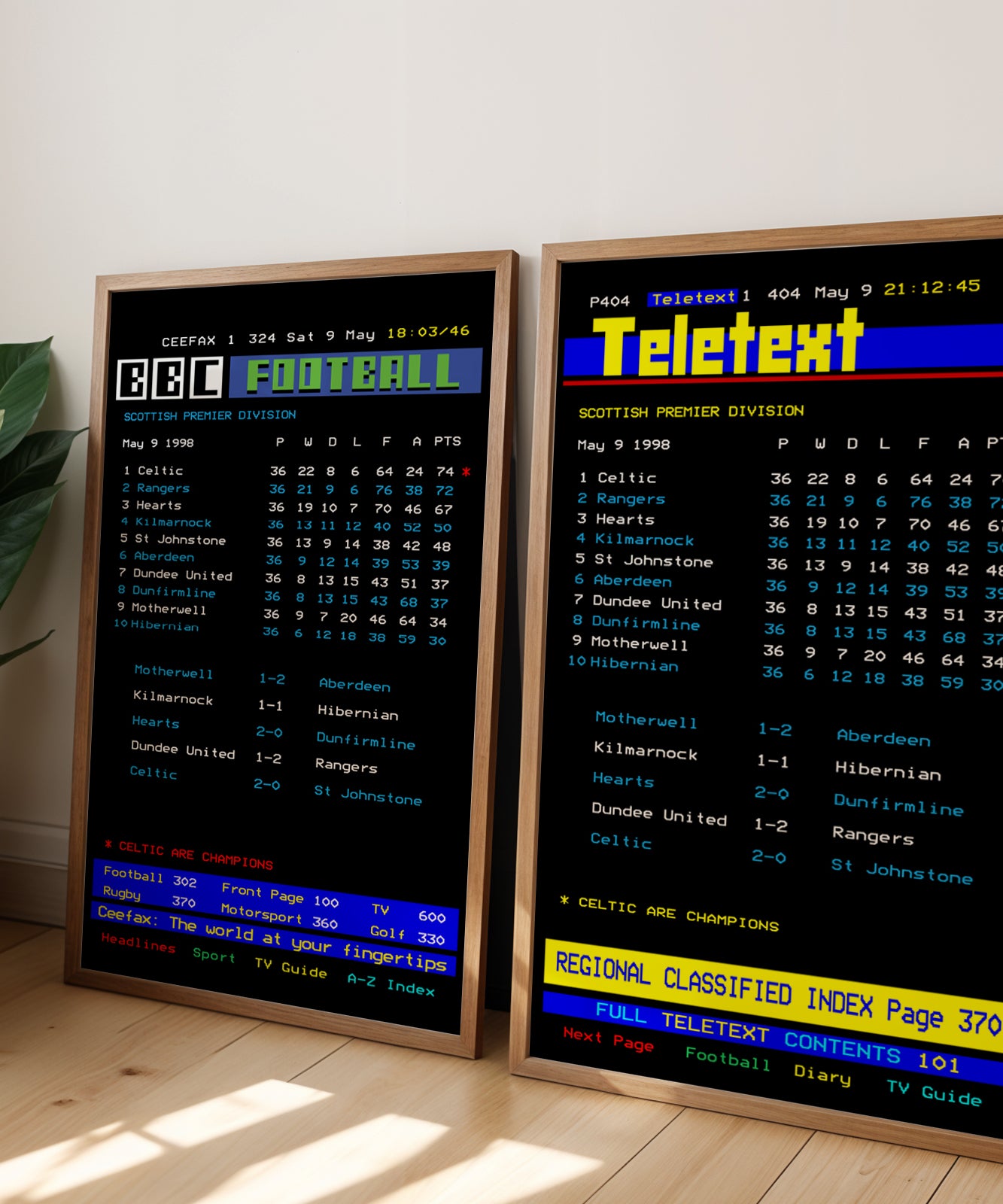 Celtic CEEFAX 1997/98 season league table poster