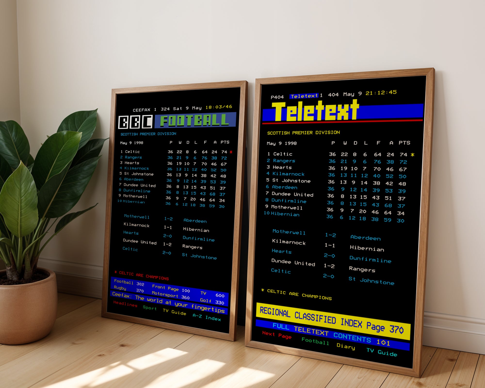 Celtic CEEFAX 1997/98 season league table poster