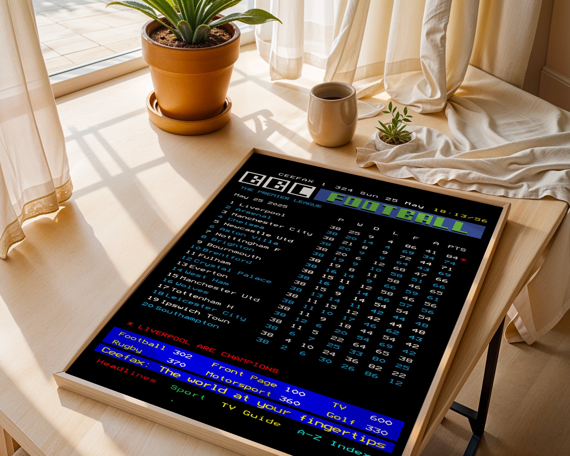 Liverpool CEEFAX 2024/25 season league table poster