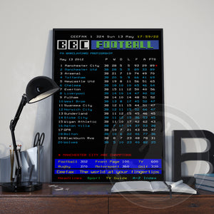 Manchester City CEEFAX 2011/12 season league table poster - LIMITED EDITION