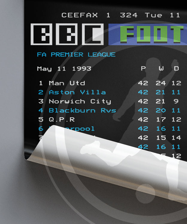 CEEFAX Customised Football League Table BBC Ceefax UK TV poster art decor print
