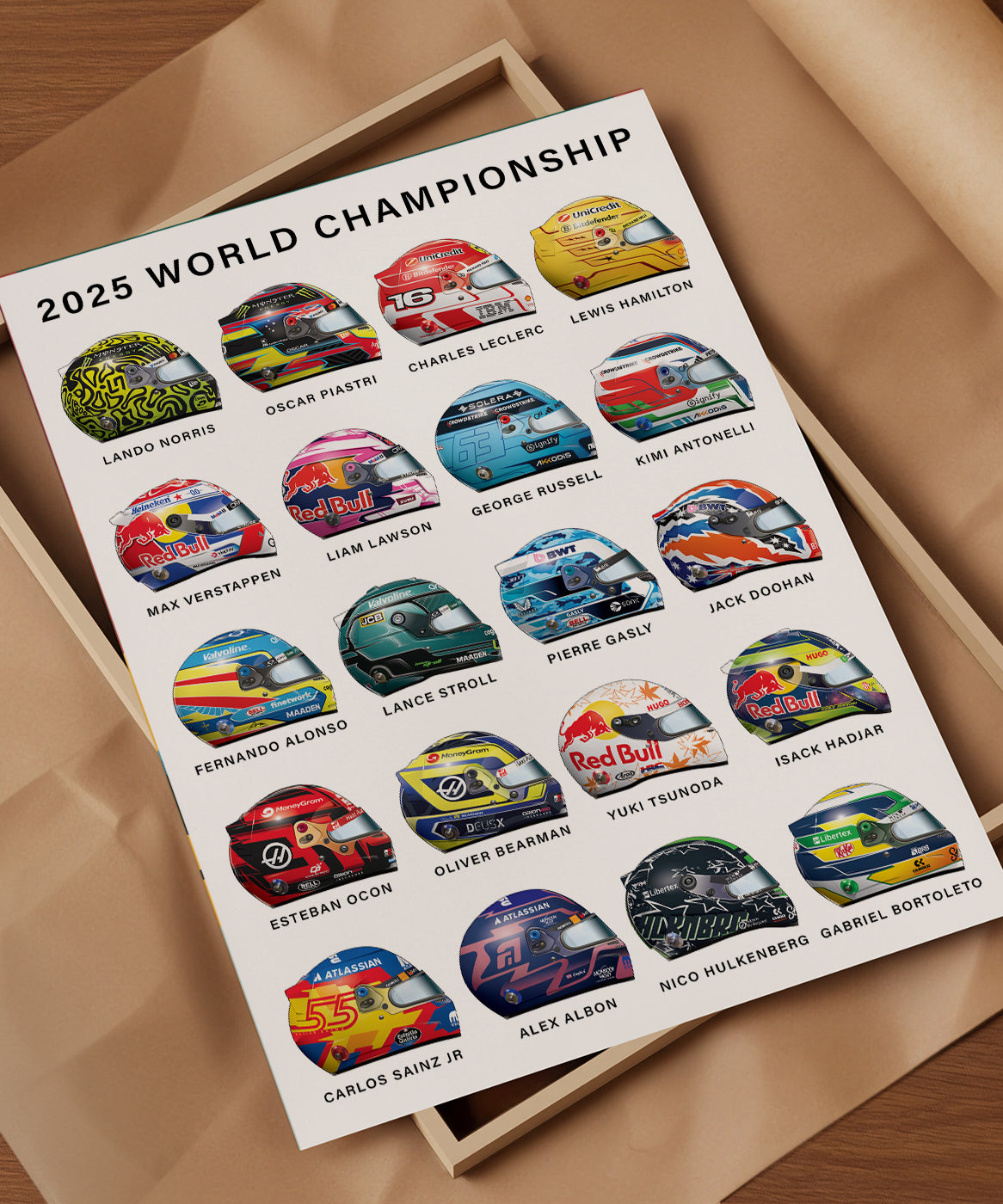2025 Formula 1 Driver helmet poster print